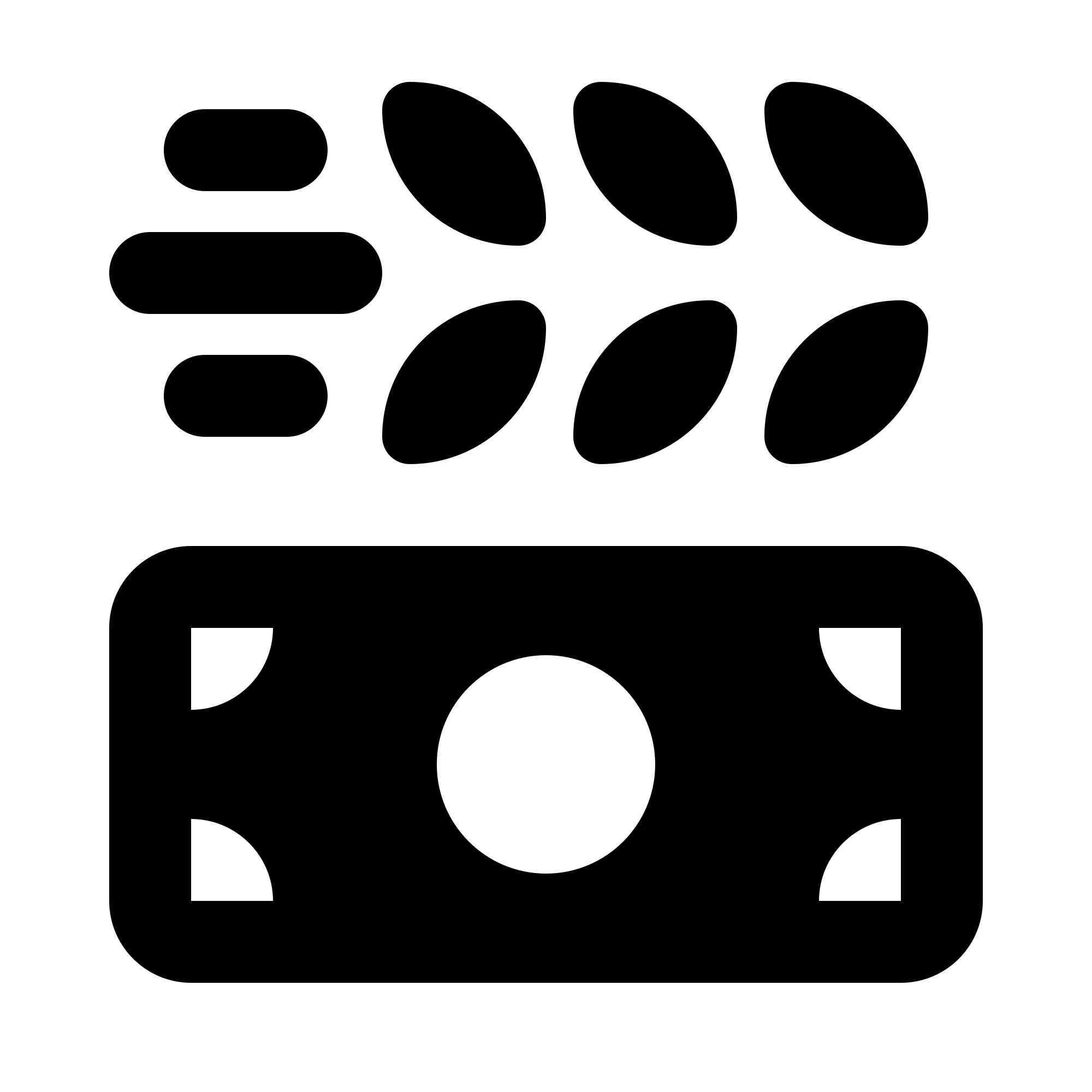 Icon representing money with stylized banknote and ellipses, indicating currency or financial transactions.